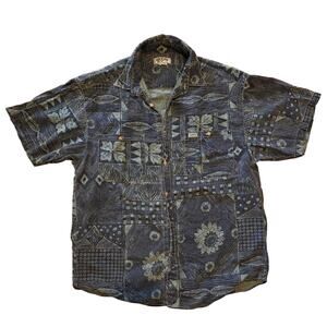 Vintage Guess Made in USA Geometric Floral Short Sleeve Button Down Shirt Large